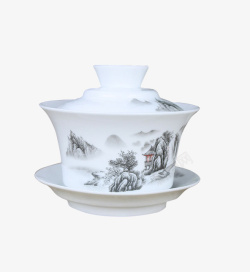 水墨画陶瓷茶杯工艺品素材