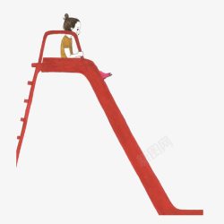 坐红色滑梯的小女孩素材