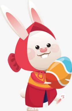 卡通可爱拿彩蛋的小红帽小白兔素材