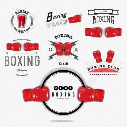 红色拳击手套运动标签素材