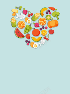 蔬菜水果爱心小清新海报背景矢量图背景