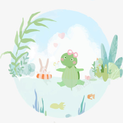 手绘绿色植物与乌龟矢量图素材