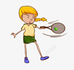 手绘卡通打网球小女孩素材