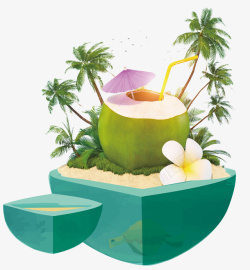 夏日乘凉椰子汁饮料素材