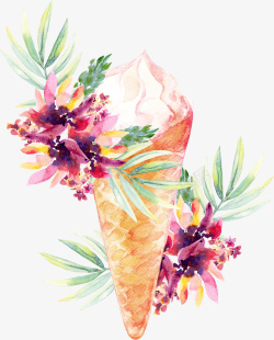 冰激淋雪糕和花朵手绘图素材