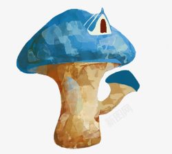 蓝色魔幻蘑菇小屋卡通手绘素材