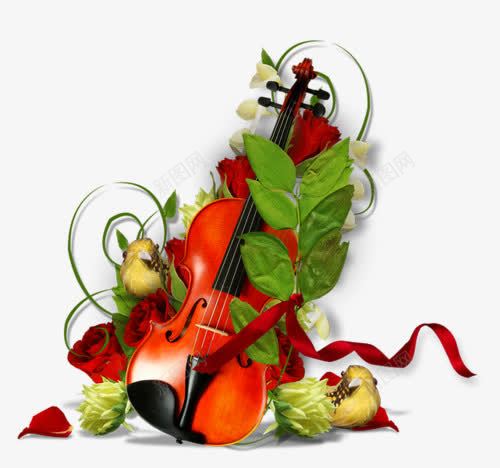 大提琴和绿叶png免抠素材_88icon https://88icon.com 乐器 大提琴 玫瑰花 绿叶