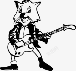 手绘线条动物吉他狐狸素材