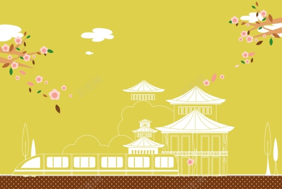 矢量手绘旅游日本樱花背景背景