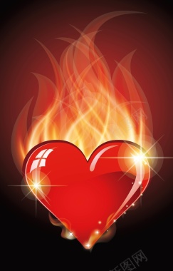 红色爱心上燃烧的火焰背景矢量图背景