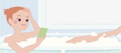 趴在浴缸边卡通女孩泡澡看书高清图片
