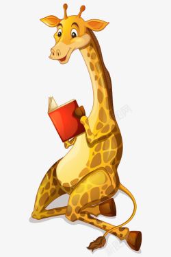 看书长颈鹿卡通手绘可爱长颈鹿看书矢量图高清图片