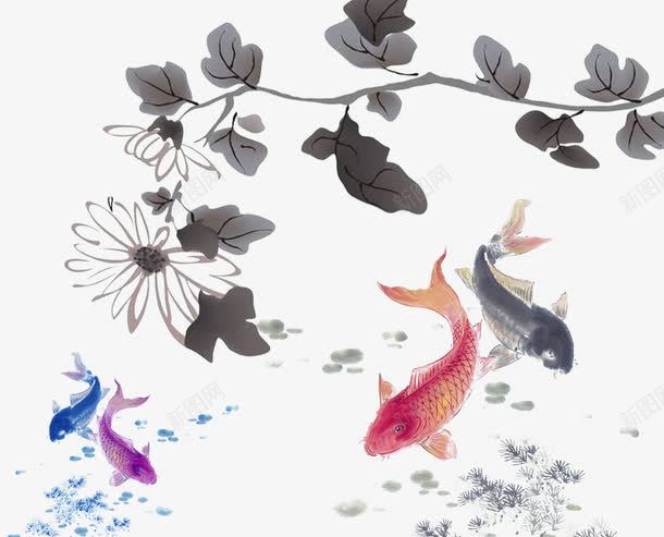 彩色的小鱼片psd免抠素材_88icon https://88icon.com 小溪 小溪水墨 水墨花 河水 鱼儿