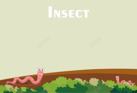 卡通昆虫自然草丛海报背景矢量图背景