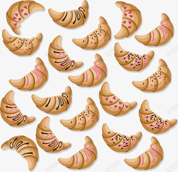 卡通牛角包花纹矢量图eps免抠素材_88icon https://88icon.com 卡通面包 烘焙 牛角包 矢量png 面包 面包花纹 矢量图