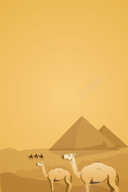 沙漠骆驼风景风光手绘背景矢量图背景