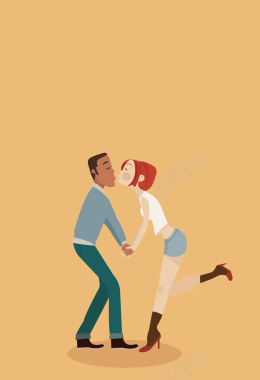 卡通浪漫情侣亲吻海报背景矢量图背景
