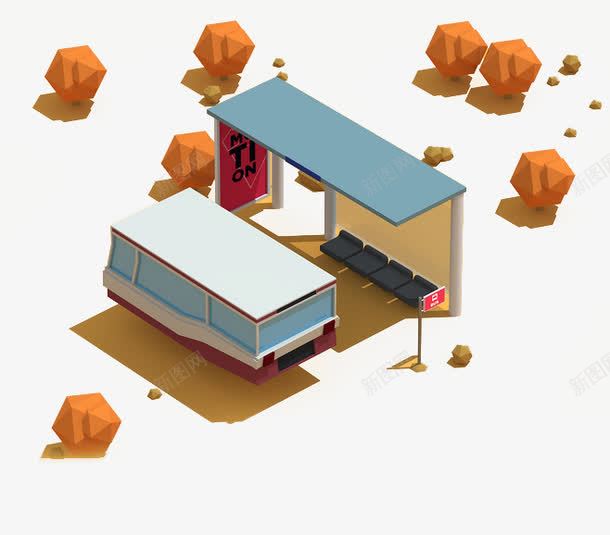 卡通立体公交车站牌png免抠素材_88icon https://88icon.com 公交车 卡通立体 城市公共设施 站牌