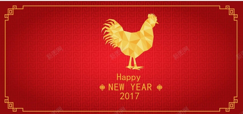 大红中国风背景金黄雄鸡国际新年矢量图背景