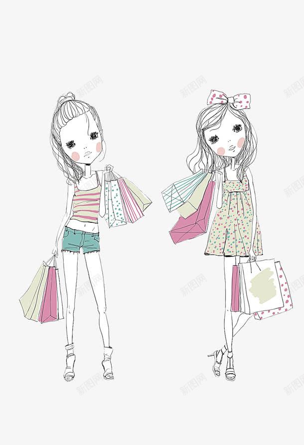 购物的两个卡通美女png免抠素材_88icon https://88icon.com 