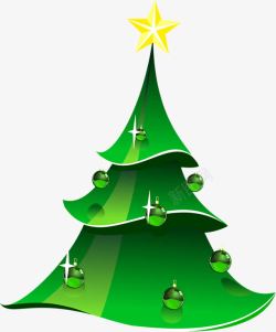 绿色卡通圣诞树星星装饰素材