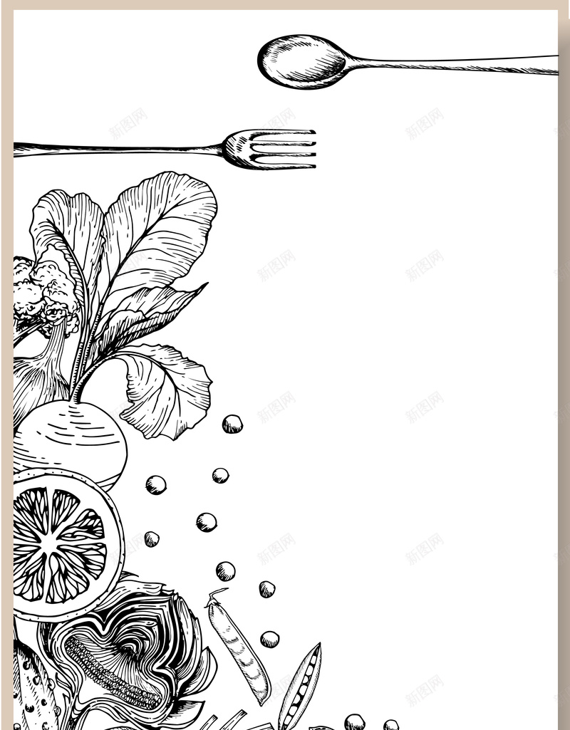 简约手绘餐厅菜单海报背景矢量图ai_88icon https://88icon.com 勺子 叉子 手绘 海报 矢量 简约 素材 线条 背景 菜单 餐厅 矢量图