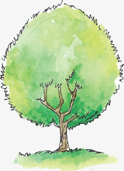 卡通水彩树木手绘插画素材