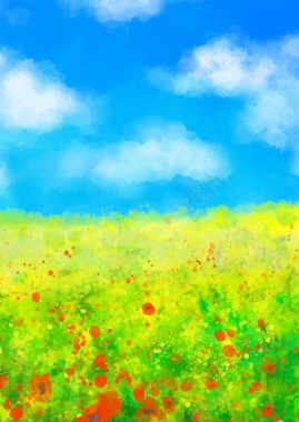 蓝天下的花丛广告背景矢量图背景