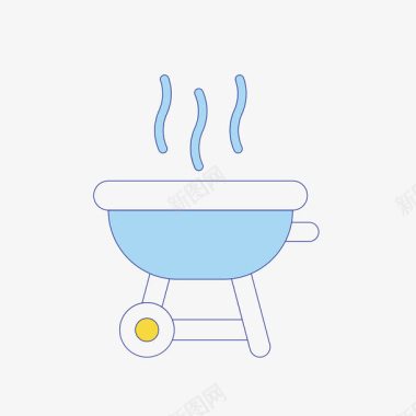 卡通烧烤锅蓝色圆弧扁平化火锅元素图标图标