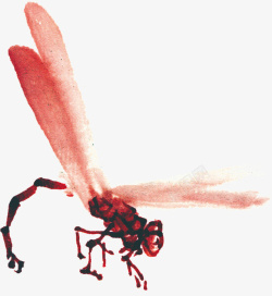水墨画红色蜻蜓素材