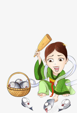 敲打鱼的女子素材