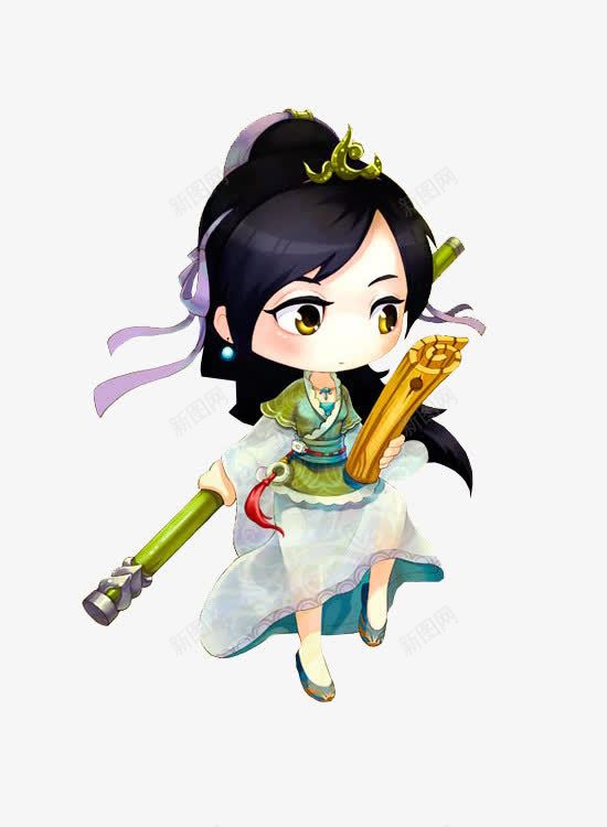 看竹简的小女孩png免抠素材_88icon https://88icon.com 人物 小女孩 拿棍子 武功 看竹简