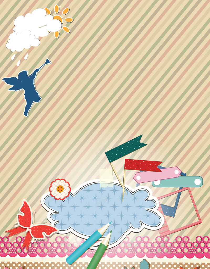 唯美贴纸海报背景矢量图ai设计背景_88icon https://88icon.com 卡通 天使 开心 手绘 插画 条纹 海报 童趣 背景 贴纸风格 矢量图