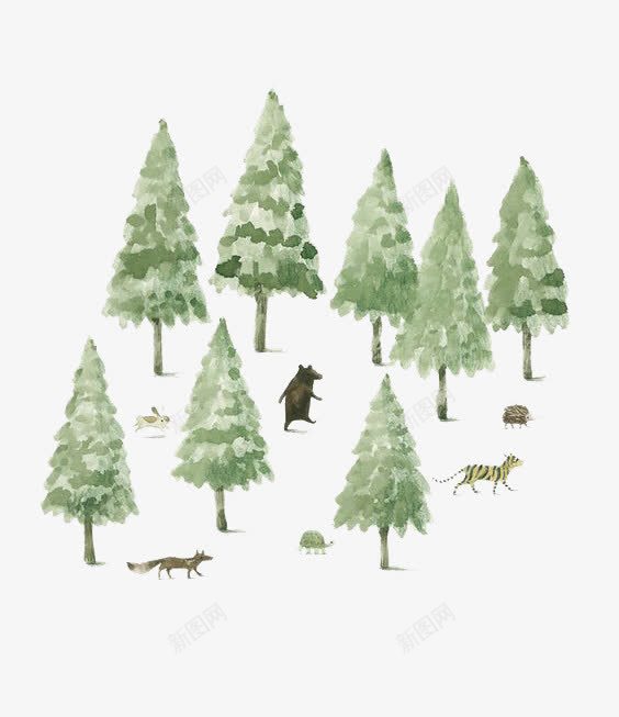 手绘树林中的动物png免抠素材_88icon https://88icon.com 卡通 可爱 插画 水彩