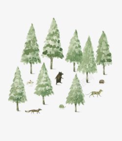 手绘树林中的动物素材