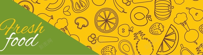 食品扁平黄绿banner背景矢量图背景
