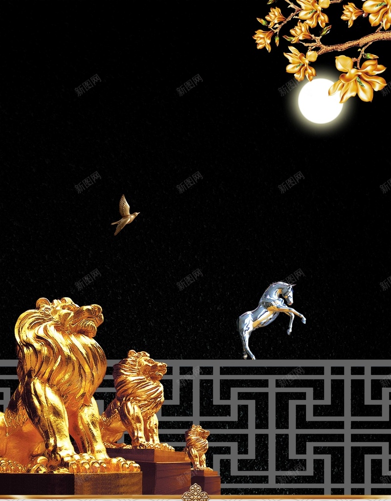 大气高贵金色雄狮房地产广告海报背景psd设计背景_88icon https://88icon.com 企业 企业海报 大气 房地产 房地产宣传海报 房地产海报 海报 金色雄狮 高贵