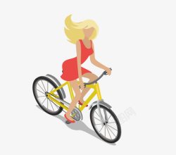 骑着自行车的红衣女郎素材