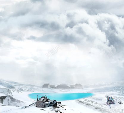 白雪天池水海报背景背景
