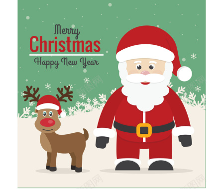 圣诞老人与驯鹿鲁道夫海报背景矢量图背景