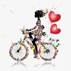 骑着鲜花自行车的女孩素材