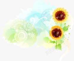 卡通手绘水彩花向日葵矢量图素材