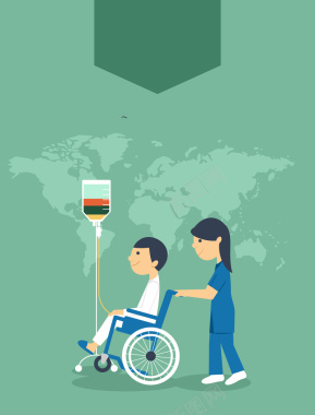 医疗服务护士推轮椅上病人海报背景矢量图背景