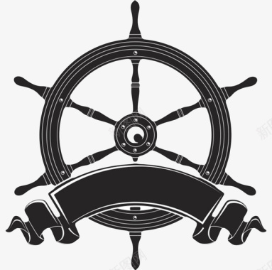 月亮船黑色控制方向的logo舵盘图案图标图标