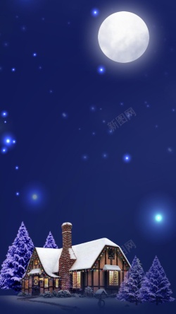 圣诞节月光紫色天空星星月光房屋圣诞树平安夜高清图片