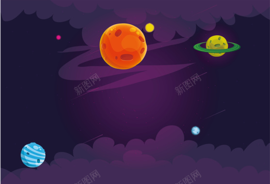 卡通宇宙星球插画海报背景矢量图背景