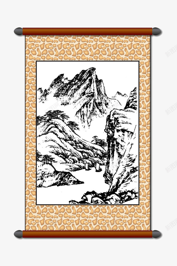 手绘水墨画画轴png免抠素材_88icon https://88icon.com 中国风 中国风画轴 古风画轴 国画画轴 水墨画轴 画轴