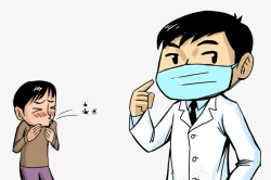 卡通漫画医生手绘医生叫病人戴口罩知识高清图片
