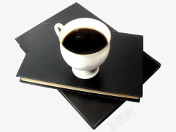 实物黑色笔记本书和咖啡素材