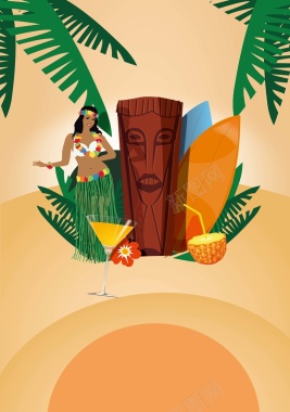 卡通手绘夏威夷风情海报背景矢量图背景